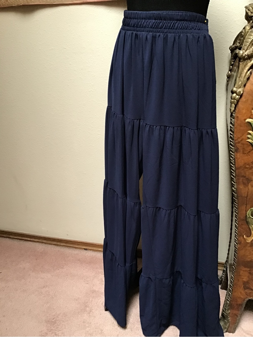 Tyche Navy Tiered Pants with Wide-Leg Panels